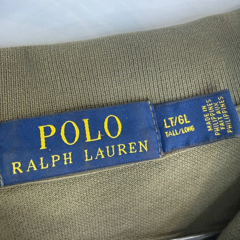 Polo Ralph Lauren Polo Shirt Mens LT L Tall Green Camo Orange Pony Logo